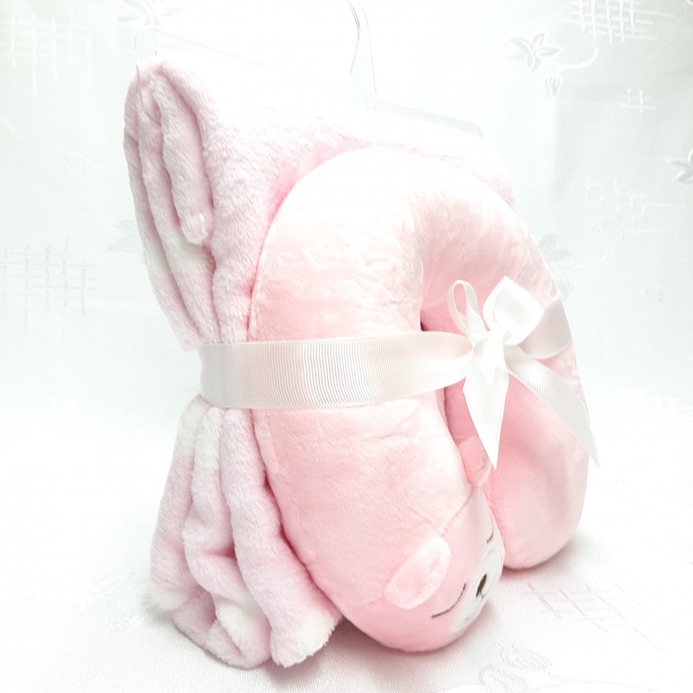 Плед Детский + Подушка под голову МИШКА (розовый) (70*90)