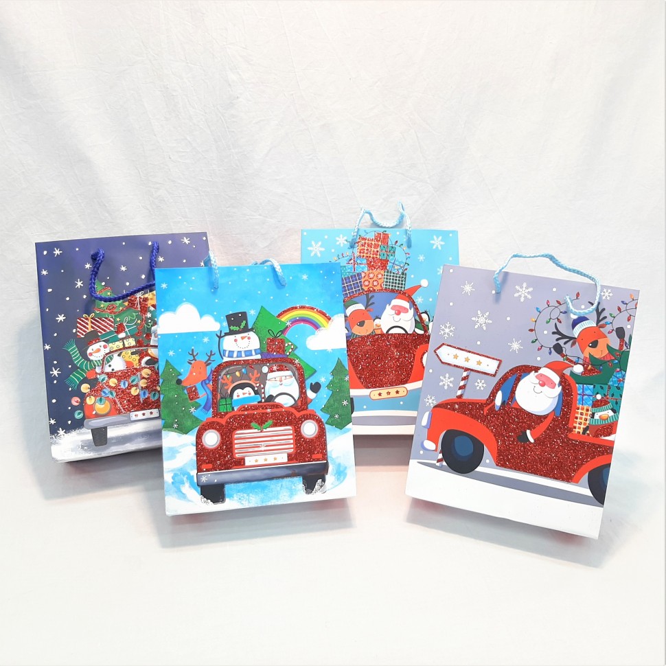 Пакет Подарочный  НОВЫЙ ГОД Дед Мороз в Автомобиле  (18*23*8)  (YM-S-1273-S-3) (ТВ-2517)