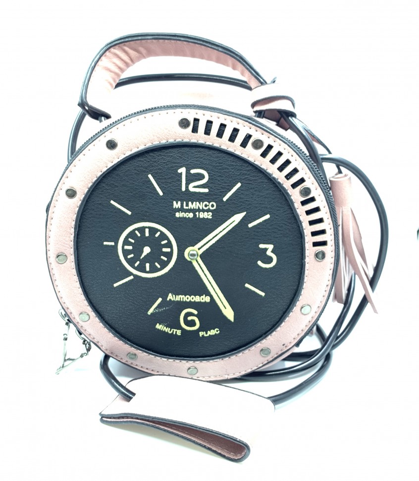 Сумка «Часы» розовая, круглая, в комплекте с длинной ручкой. 