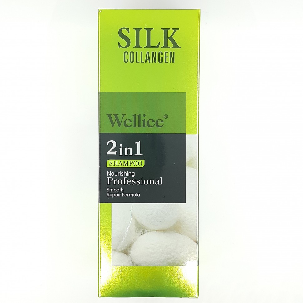 WELLICE Шампунь 2 в 1 SILK Collagen Питательный Для гладкости волос Протеины ШЁЛКА  520мл  (B-127-03)