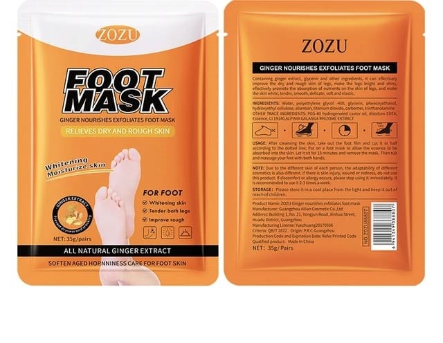 ZOZU  Маска - Носочки для Ног Foot Mask Exfoliates GINGER Смягчающая ИМБИРЬ  ( 1 пара )  35г  (ZOZU-88807)