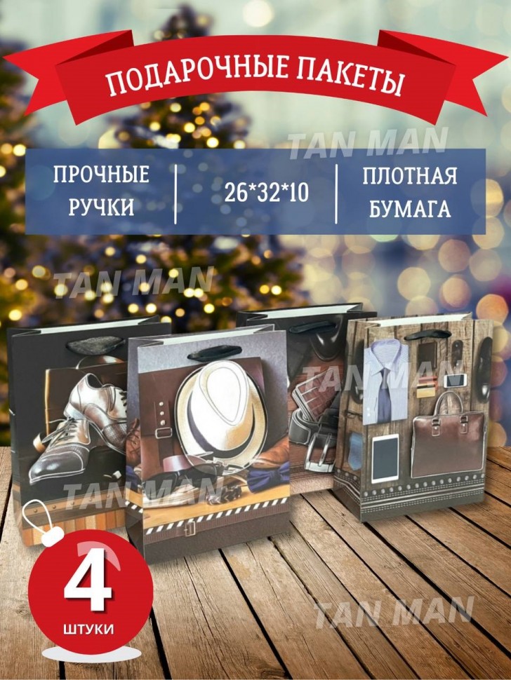 Пакет Подарочный  МУЖСКОЙ 3D (ремень, портфель, шляпа, ботинки)  (26*32*10)  (ТВ-2473)