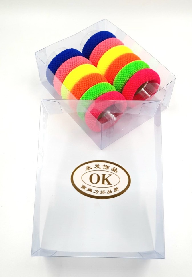 Резинки для волос "ОК" в Коробочке  Разноцветные Яркие  (12 штук)  (ТВ-7087)