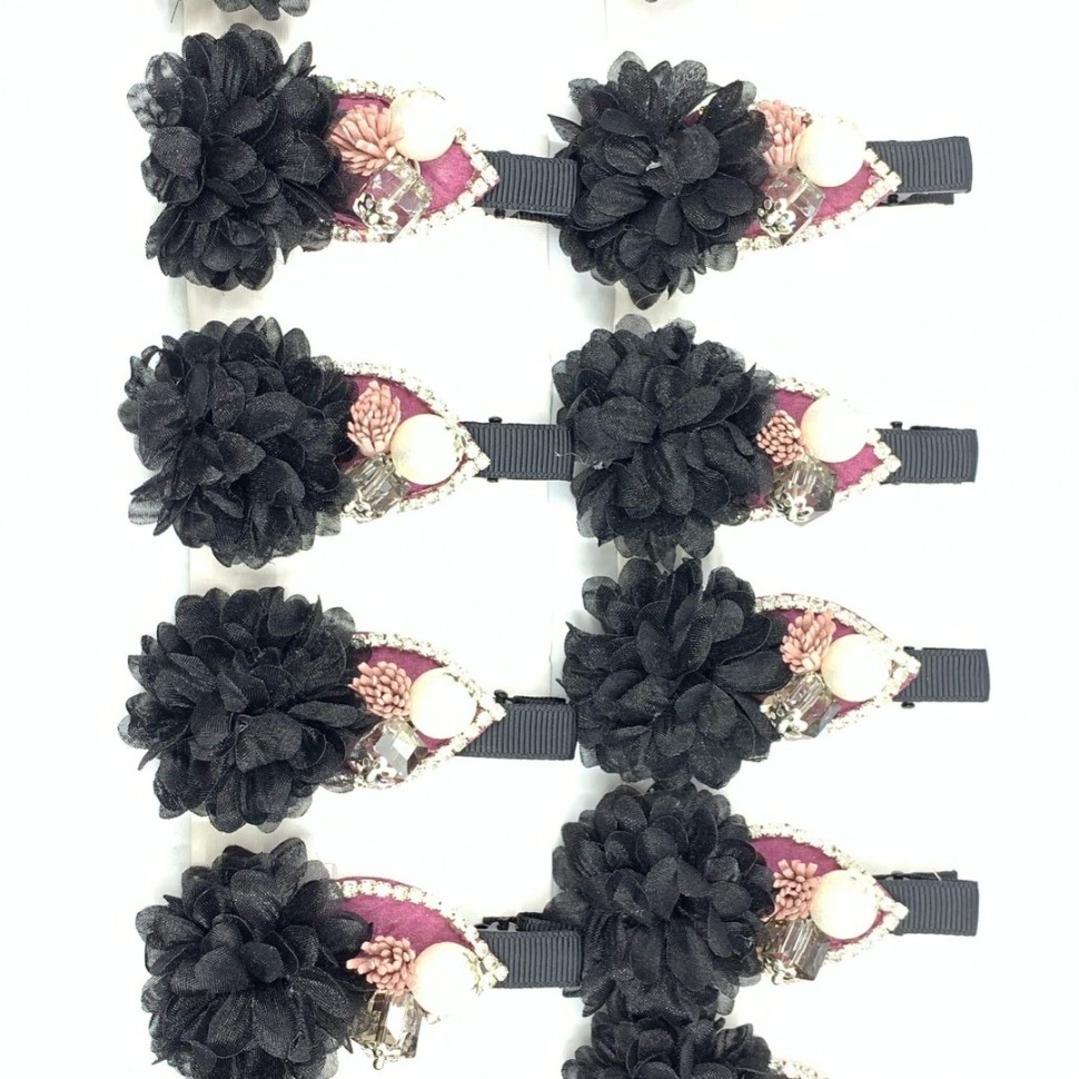 Заколка - Лапка для волос, 12 штук "Черный цветок" с камнями.