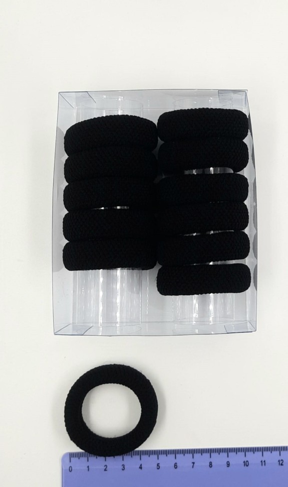 Резинки для волос "ОК" в Коробочке  Черные  (12 штук)  (ТВ-7090)