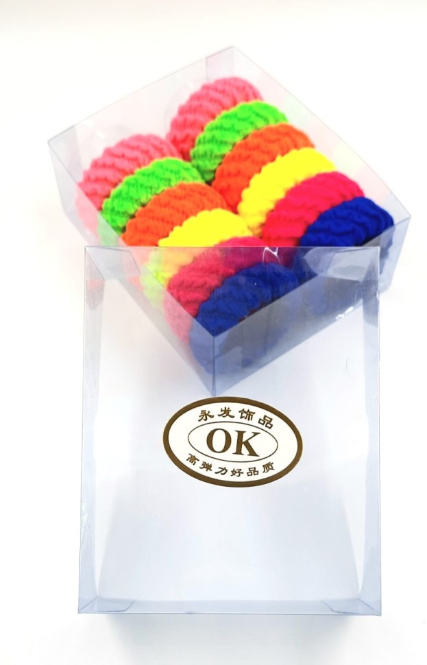 Резинки для волос "ОК" в Коробочке  Разноцветные Яркие  (12 штук)  (ТВ-7088)