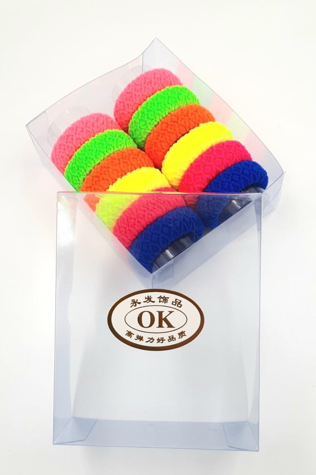 Резинки для волос "ОК" в Коробочке  Разноцветные Яркие  (12 штук)  (ТВ-7089)