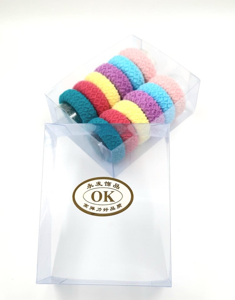 Резинки для волос "ОК" в Коробочке  Разноцветные  (12 штук)  (ТВ-7089)