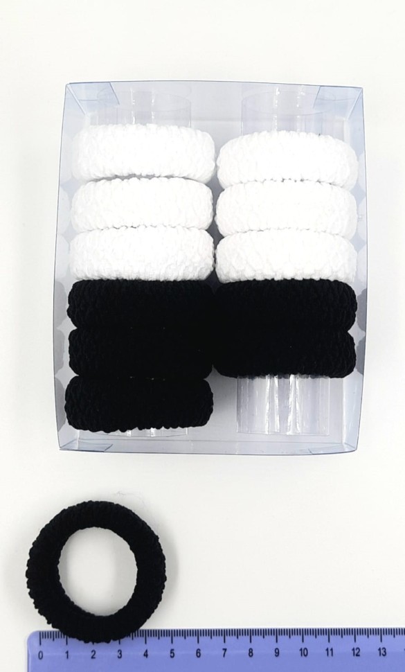 Резинки для волос "ОК" в Коробочке  Черные / Белые  (12 штук)  (ТВ-7089)