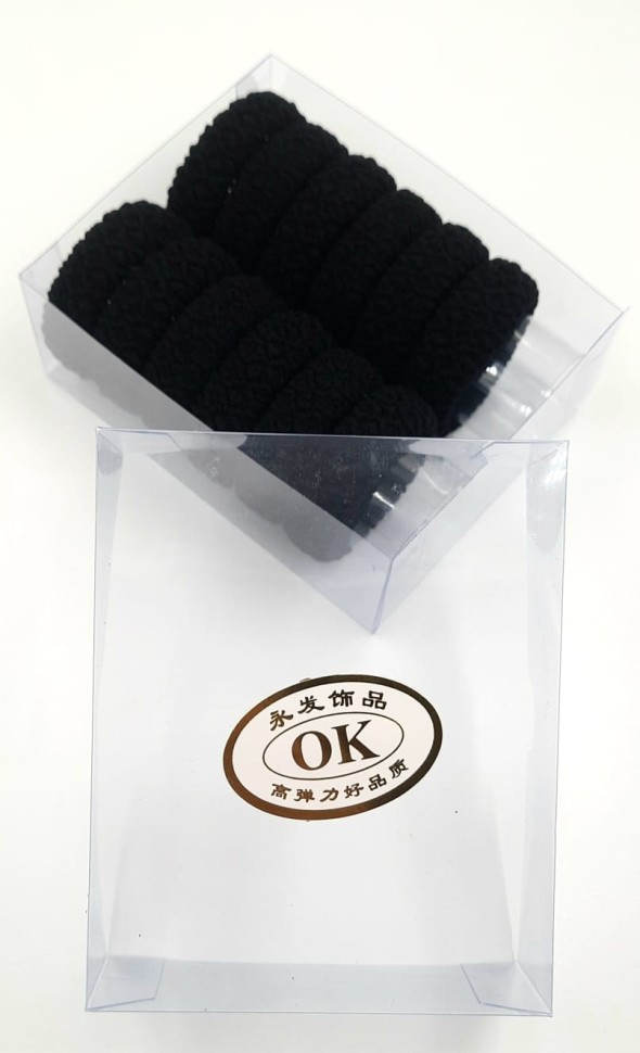 Резинки для волос "ОК" в Коробочке  Черные  (12 штук)  (ТВ-7092)