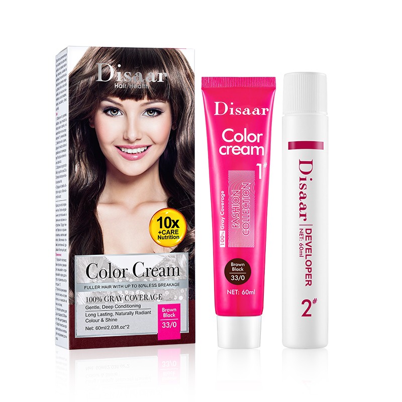 DISAAR  Краска для волос COLOR CREAM № 33/0  Brown Black  60мл*2  (DS-5172)  (3589)