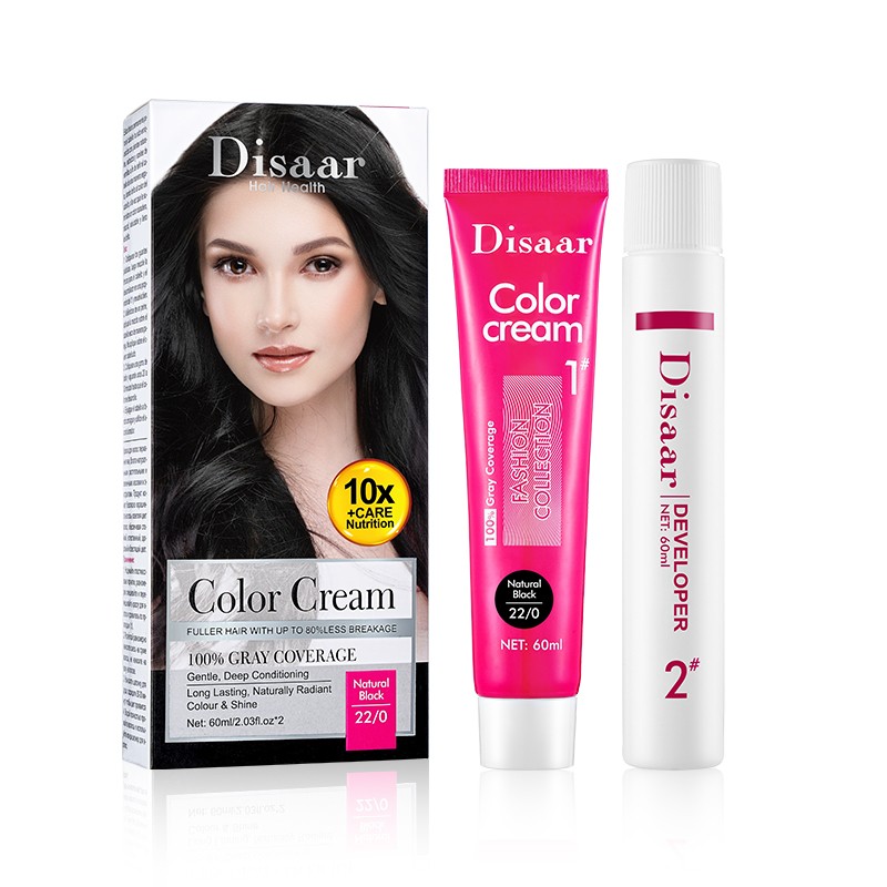 DISAAR  Краска для волос COLOR CREAM № 22/0  Natural Black  60мл*2  (DS-5171)  (3588)